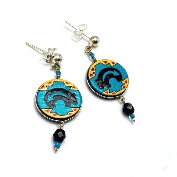 Mato Southwestern Native American Bear Arrow Blue Tribal Ethnic Geometric Dangle - Picture 15 of 16